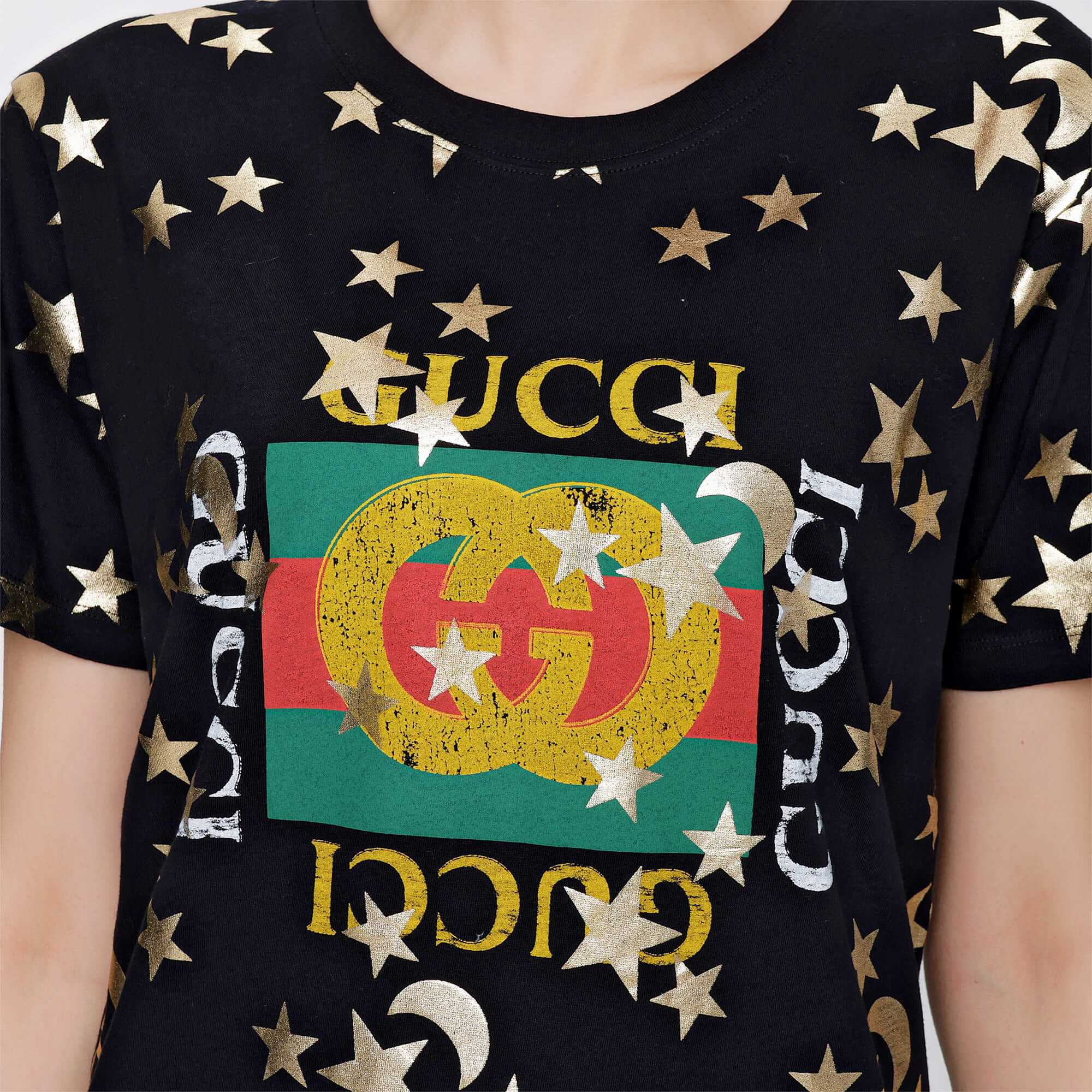 Gucci - Black Vintage Gucci Logo Star Pattern Tshirt